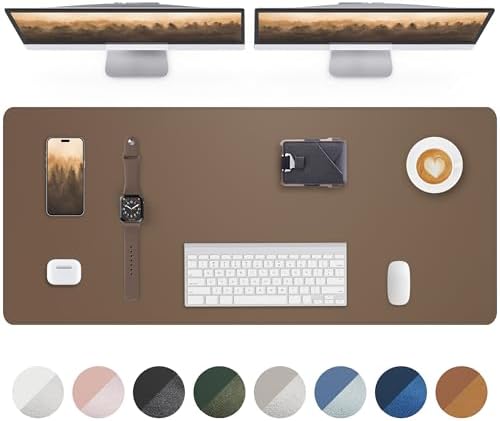 Leather Desk Pad Protector- 48" x 17" Office Desk Mat, Non-Slip PU Leather Mouse Pad, Waterproof Desk Blotter Mat, Desk Cover for Office and Home (Dark Khaki) by AFIING