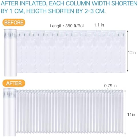 PerKoop 12'' x 700' Inflatable Air Pillows for Shipping Large Bubble Cushioning Wrap Packing with Pump Bubble Cushioning Wrap Roll with Fragile Stickers for Heavy Duty Moving Protection - Image 2