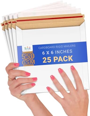 ABC PACK & SUPPLY Rigid Mailers 6 x 6 Inch, White Cardboard Envelopes, Self Seal Tear Strip, 550 GSM Paperboard, Stay Flat Design, Pack of 25 by ABCPackSupply%C2%AE