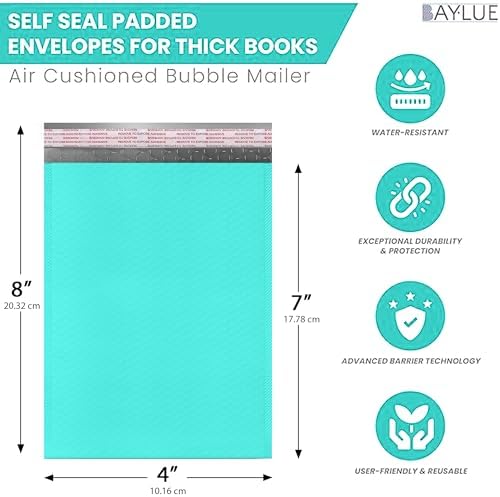 Aqua Teal Bubble Mailers 4x8, Poly Padded Envelopes #000, 500 Pack - Image 2
