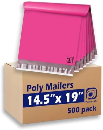 POLYSELLS 500 pcs 14.5x19 Inches Pink Poly Mailers Shipping Envelopes, Strong Adhesive Sealing, Waterproof, and Tear-resistant Postal Mailing Bags for Clothing, Books, and Accessories by POLYSELLS