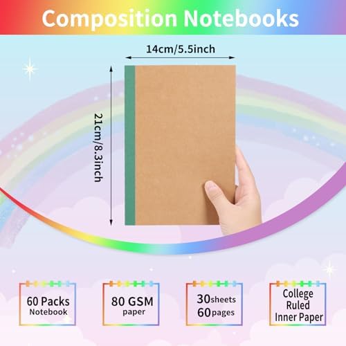 EOOUT 60 Pack A5 Kraft Notebooks, Composition Notebooks Lined Journal Bulk, 15 Colors with Rainbow Spines, 60 Pages for Kids Women Girls, School Office Supplies - Image 2