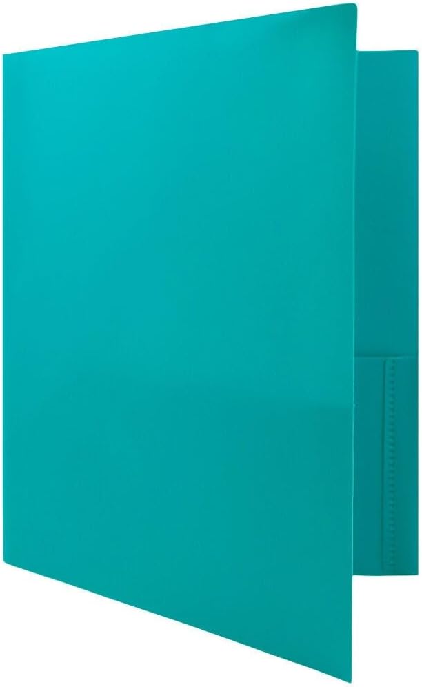 JAM PAPER Plastic 2 Pocket POP Folders - Durable School Folders with Metal Prongs Fastener Clasps - Teal Blue - 24/Pack - Image 3