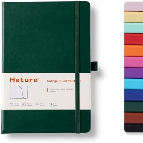 Heture Hardcover Notebooks, 6 Packs A5 Lined Journals Notebook for Writing 160 Pages, 8.2 x 5.5 inch, 6 Colors Classic Ruled Notebooks for College/Work/Travel (Forest Green, 1 Pack) by HetureOffice