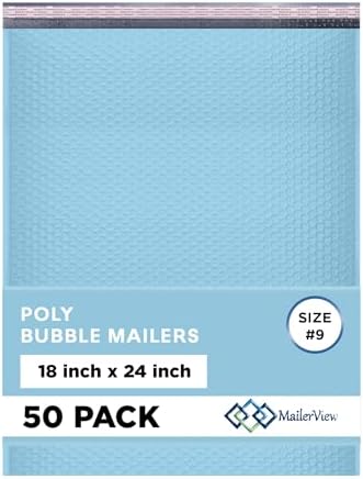 Light Blue Bubble Mailers 18x24, Poly Padded Envelopes #9, 50 Pack by MAILERVIEW