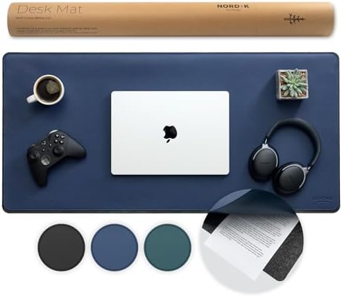 Nordik Felt and Leather Desk Mat - Dual Layer Midnight Blue 35 x 17 in by NordikByDesign
