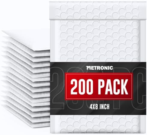 METRONIC 4x8 Inch Small Bubble Mailers 200 Pack White Padded Envelopes by METRONIC