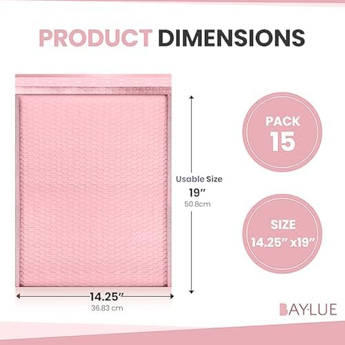 Light Pink Bubble Mailers 14.50x20, Poly Padded Envelopes #7, 15 Pack - Image 2