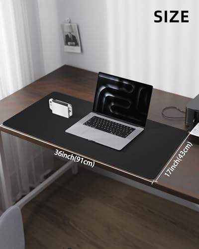 Leather Desk Pad Protector,Desk Mat,Large Mouse Pad, Non-Slip Desk Pad, Waterproof PU Leather Desk Blotter Mat, Desk Cover for Office and Home (Black, 36" x 17") - Image 5