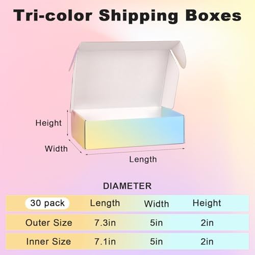 Shipping Boxes Small 7x5x2", 30 Pack Colorful Corrugated Cardboard Boxes, Mailer Boxes for Small Business Mailing Packaging - Image 2