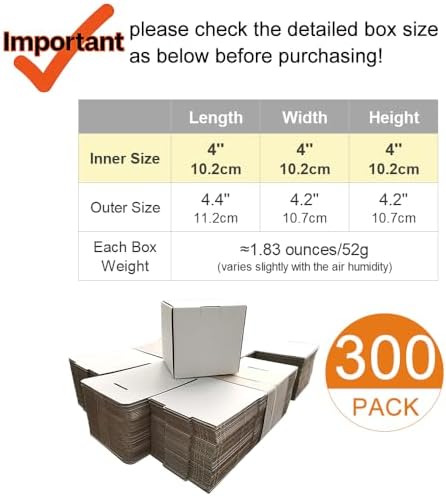 300 Pack 4x4x4'' Small Shipping Boxes, Corrugated Cardboard Mailers for Business, White (LM444-300) - Image 2