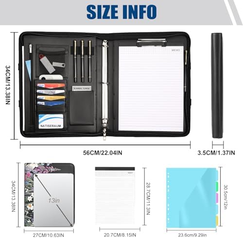 Portfolio Binder 3 Ring Includes Pen and 5 Dividers with 10 Pockets, Padfolio Organizer with Zipper for Men and Women, Includes A4 Notepad for Business, School, Work - Image 2
