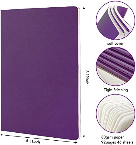 feela 36 Pack Soft Cover Journal Bulk, Lined Blank Travel Journal for Women Men Writing, Notebooks College Ruled for Work, Note Taking Notebook School Business Supplies, 8.2” x 5.5”, A5, Dark Purple - Image 2