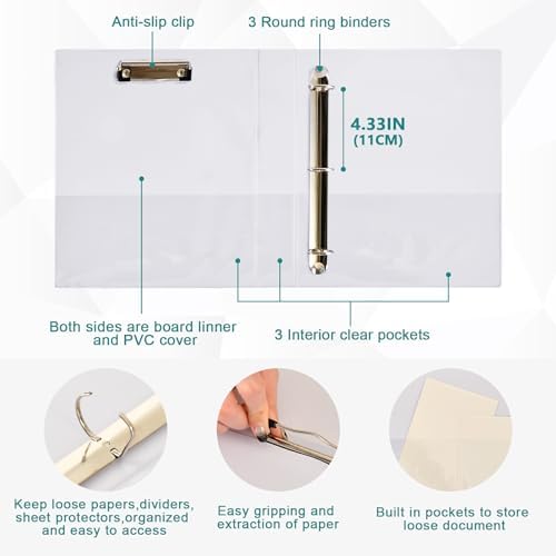 3 Ring Binder 1.5 Inch Clipboards Binders with Interior Pockets Round Ring Binder for Office Supplies and School - Image 3