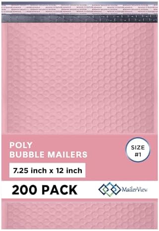 Light Pink Bubble Mailers 7.25x12 Poly Padded Envelopes #1 200 Pack by MAILERVIEW