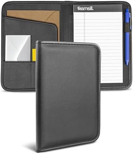Samsill Professional Padfolio, Faux-Leather Mini Portfolio, with 5 x 8 Writing Pad, Black by Samsill