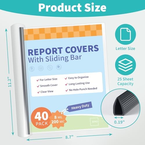 Heavyduty Clear Report Covers with Sliding Bars, 25 Sheet Capacity, 40 Pack - Image 2