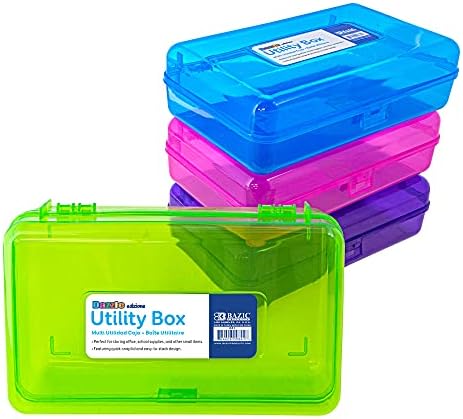BAZIC PRODUCTS Bright Color Multipurpose Pencil Box, Stackable, 4-Set by BAZICProducts