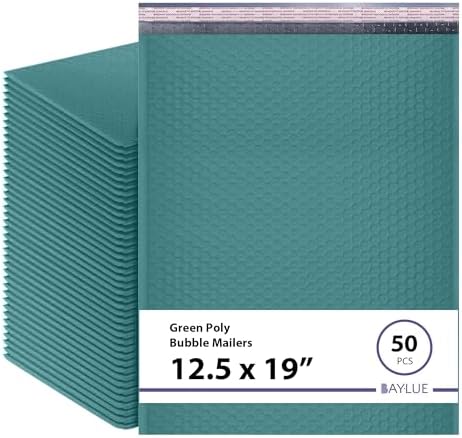 Green Bubble Mailers 12.5x19, Self Seal Poly Padded Envelopes #6, 50 Pack by BAYLUE