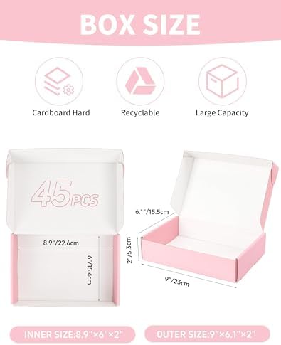 9x6x2 Inch Pink Shipping Boxes 45 Pack, Small Cardboard Boxes for Packaging Small Business - Image 2