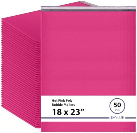 Hot Pink Bubble Mailers 18x23, Poly Padded Envelopes #9, 50 Pack by BAYLUE
