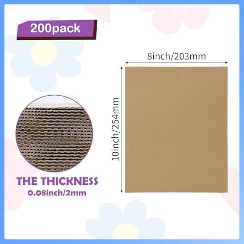 RLAVBL 200 Pack 8x10 Brown Corrugated Cardboard Sheets, Flat Cardboard Inserts for Shipping, Mailing, Packing, DIY Crafts - Image 2