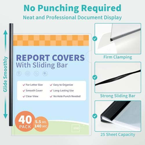 Binditek Clear Report Covers with Sliding Bars, 25 Sheet Capacity, 40 Pack - Image 5