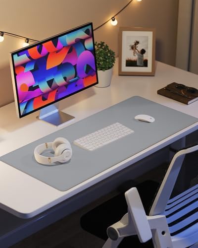 Leather Desk Pad Protector, Mouse Pad, Office Mat, Non-Slip PU Leather Blotter, Laptop Pad, Waterproof Writing Pad for Office and Home (Light Grey, 31.5" x 15.7") - Image 6