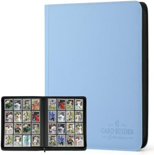16-Pocket Business Card Binder holds 1024 Cards, Premium Diamond PU Leather Name Card Holder Organizer with Zipper, Black Sleeves Side Loading Card Book for Collectors & Office(light blue) by CARDBINDER