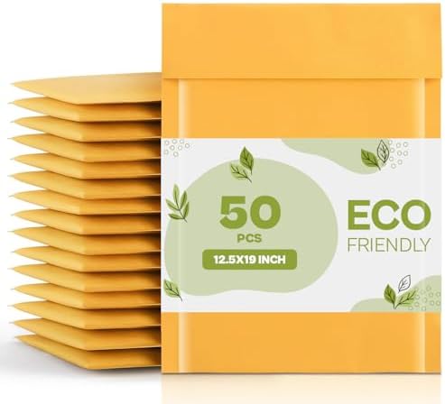 PSBM #6 50 PCS 12.5 x 19 Inch Kraft Bubble Mailers, Yellow Padded Envelopes, Self-Sealing Peel-Off Strip, Ideal for Shipping CD, DVD, Jewelry, Photos, Magazine, Books, Clothes and More by PackagingSuppliesbymail
