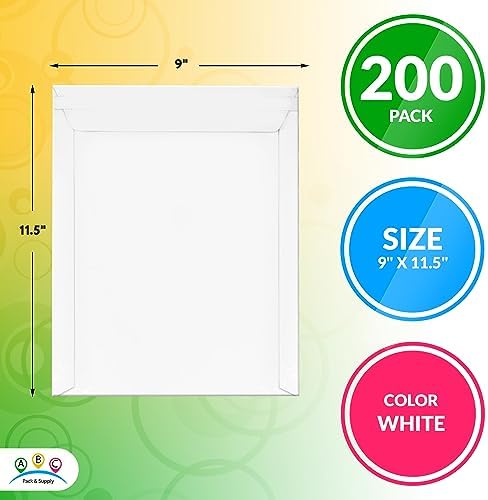 ABC PACK & SUPPLY Rigid Mailers 9 x 11.5 Inch, White Cardboard Envelopes, Self Seal Tear Strip, 550 GSM Paperboard, Stay Flat Design, Pack of 200 - Image 2