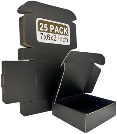 Small Shipping Boxes 7x6x2, Set of 25, Black Corrugated Cardboard Box Mailer (YD762-25BK) by SZYANGDA