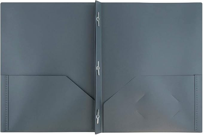 JAM PAPER Plastic Color POP Folders - 2 Pocket Durable Folders with Metal Prongs Fastener Clasps - Grey - 6/Pack - Image 2
