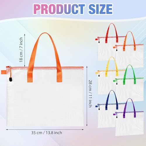 Reginary 24 Pcs Mesh Zipper Pouch File Bags with Handle Bulk A4 11 x 13.8 Inch Zipper Mesh Document Pouch Artwork Storage Organize for Office School Supplies Paintings Puzzle Travel Storage(Colorful) - Image 2