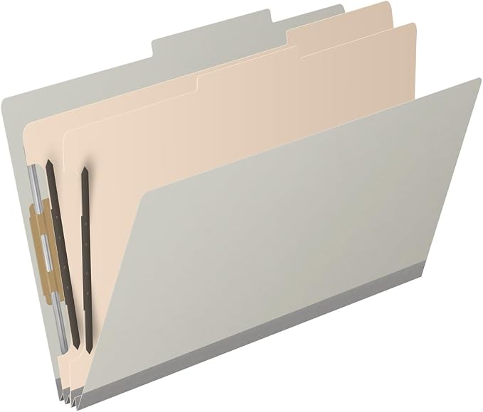 25 Pt. Pressboard Classification Folders, 2/5 Cut ROC Top Tab, Legal Size, 2 Dividers, Light Gray (Box of 10) - Image 2