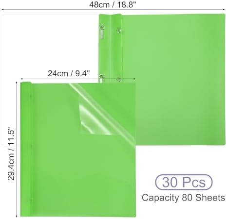 PATIKIL Plastic Report Covers with Prong, 30 Pcs 80 Sheet Clear Front Presentation Binders with 3 Metal Prong Fasteners Report Folder for Resume Documents Files Letter, Grass Green - Image 2
