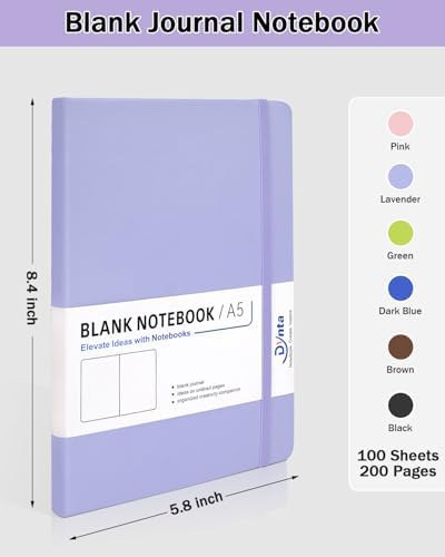 Dynta Blank Journal Notebooks for Women Men, 6 Packs A5 Hardcover Sketchbook, 200 Pages/100 Sheets Unlined Paper, 6 Colors, 5.8" x 8.4" Plain Journals bulk for Writing, Sketching, Drawing - Image 2