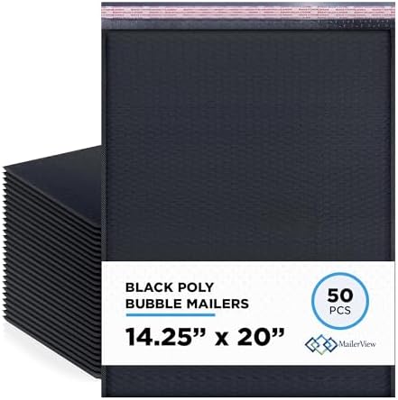 Black Bubble Mailers 14.25x20, Self Seal Poly Padded Envelopes #7, 50 Pack by MAILERVIEW