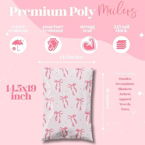 Pretty Package Store Poly Mailer 14.5x19, Pink Bows Coquette, 100 Pack - Image 3