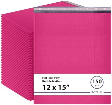 Hot Pink Bubble Mailers 12x15, Self Seal Poly Padded Envelopes, 150 Pack by BAYLUE