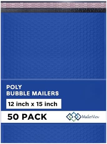 Royal Blue Bubble Mailers 12x15, Self Seal Poly Padded Envelopes, 50 Pack by MAILERVIEW