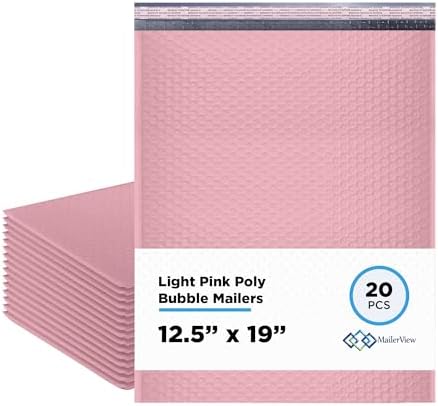 Light Pink Bubble Mailers 12.5x19 Poly Padded Envelopes #6, 20 Pack by MAILERVIEW
