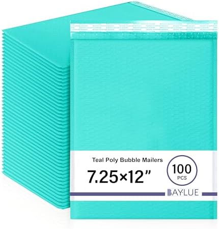 Teal Bubble Mailers 7.25x12, Poly Padded Envelopes #1, 100 Pack Bulk by BAYLUE