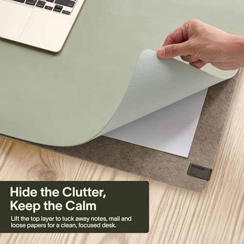 Nordik Felt and Leather Desk Mat - Dual Layer Willow Haze Sage 35 x 17 in - Image 2