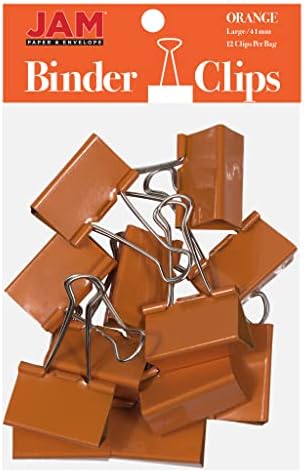 JAM PAPER Colorful Binder Clips - Large - 1 1/2 Inch (41 mm) - Orange Binderclips - 12/Pack by JAMPaper