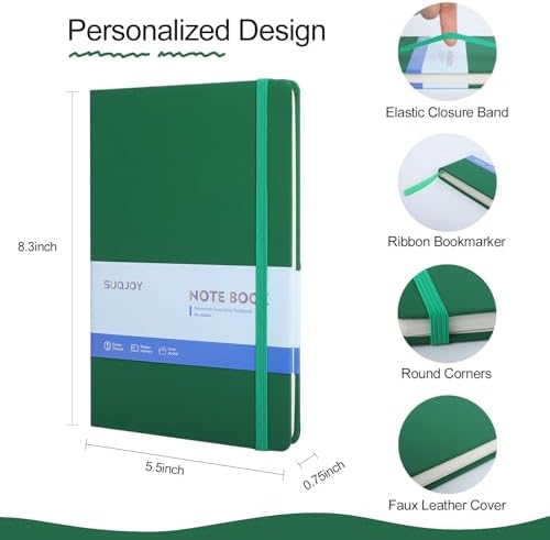 SUQJOY Lined Journal Notebooks for Writing, 100 GSM Thick Paper, 1 Pack Hardcover Notebooks, A5 College Ruled Notebook, Journaling Notebook for School/Travel/Office (Green- 1 Pack) - Image 2