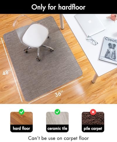Baroyal Office Chair Mat for Hardwood Floor Under Desk Computer Rolling Chair Mat for Wood/Tile Floor Non-Slip Heavy Duty Desk Rug PVC Plastic Hard Floor Protector 36" x 48" (Soapstone) - Image 3