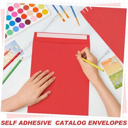 100 Pcs 9'' x 12'' Catalog Envelopes Self Adhesive Manila, Red - Image 6