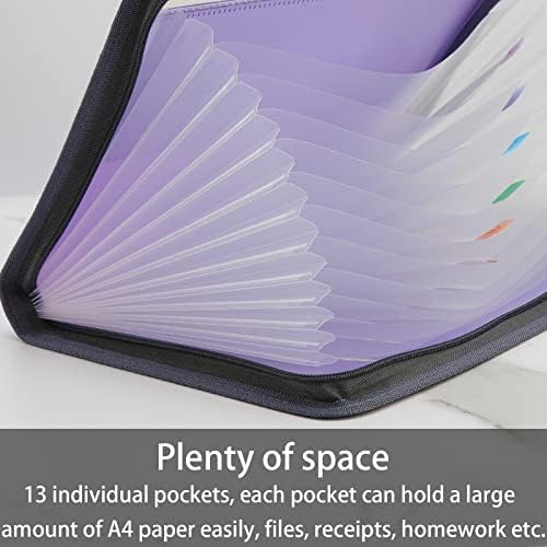 NAFY Accordion File Organizer, 13 Pockets Expanding File Folder with Zipper, A4 Letter Size Portable Accordion Expanding File Folders with 27pcs Colour Labels for Home Office School Supplies (Lilac) - Image 2