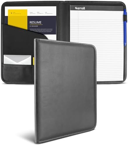 Samsill Professional Padfolio - Faux Leather Portfolio Folder for Men and Women, Leather Padfolio with 8.5 x 11 Writing Pad, Resume Portfolio Folder, Functional Business Portfolio for Meetings and Interviews, Black by Samsill